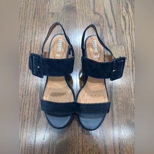 New Geox Women’s Ponza Slingback Espadrille Platform Wedge Sandal Black Size 10